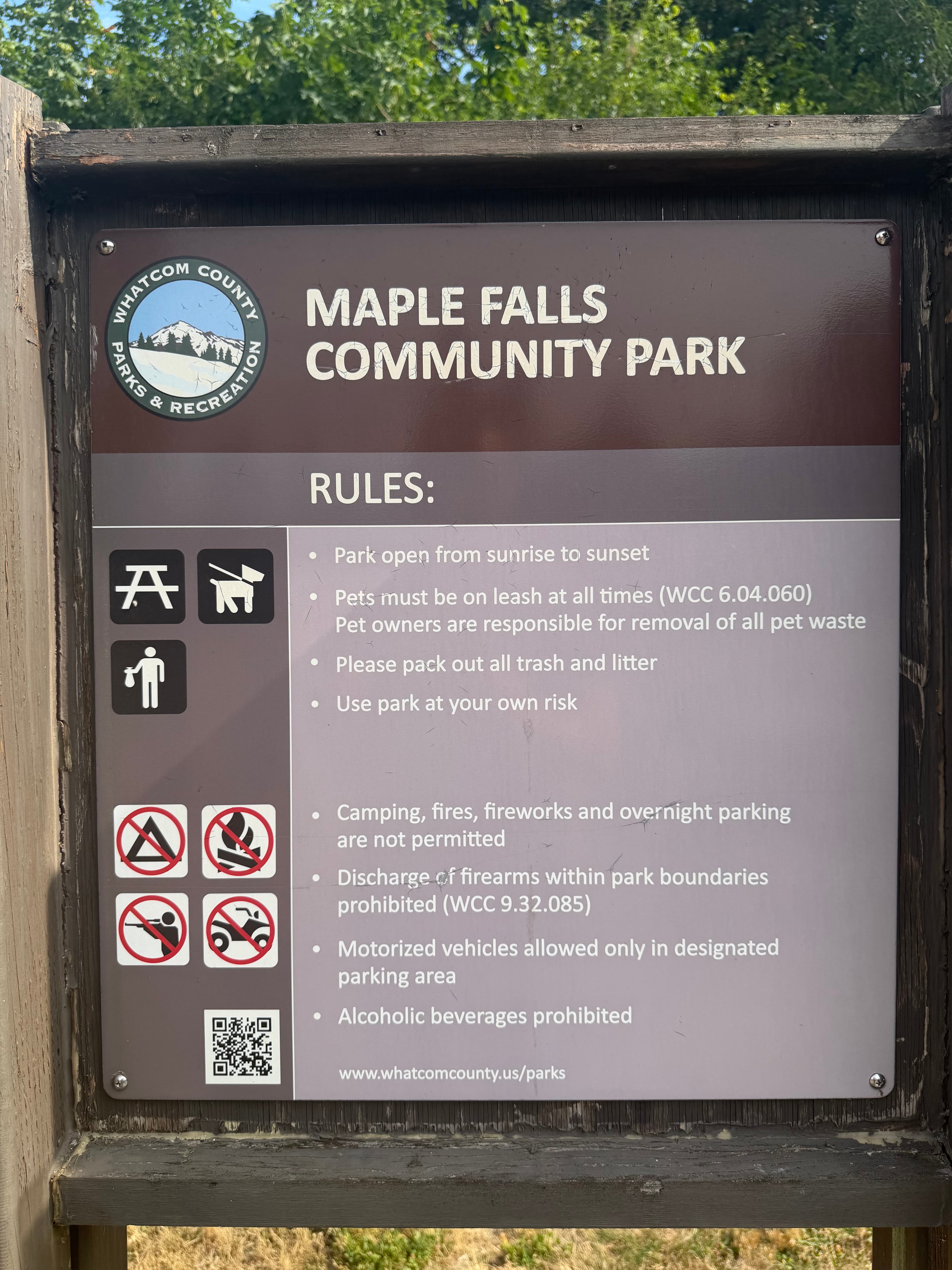Maple Falls Community Park official sign — Whatcom County Parks & Recreation